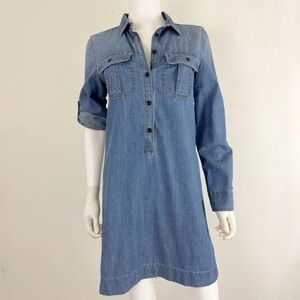 J. Crew Size 4 Denim Chambray Roll Tab Sleeves Dress